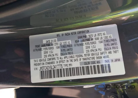 2020 Mazda Cx-9 Grand Touring from USA, damaged, VIN JM3TCADY8L0417775